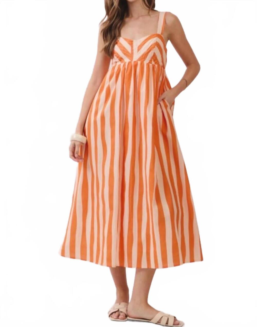 NEW TCEC empire waist dress in orange & white